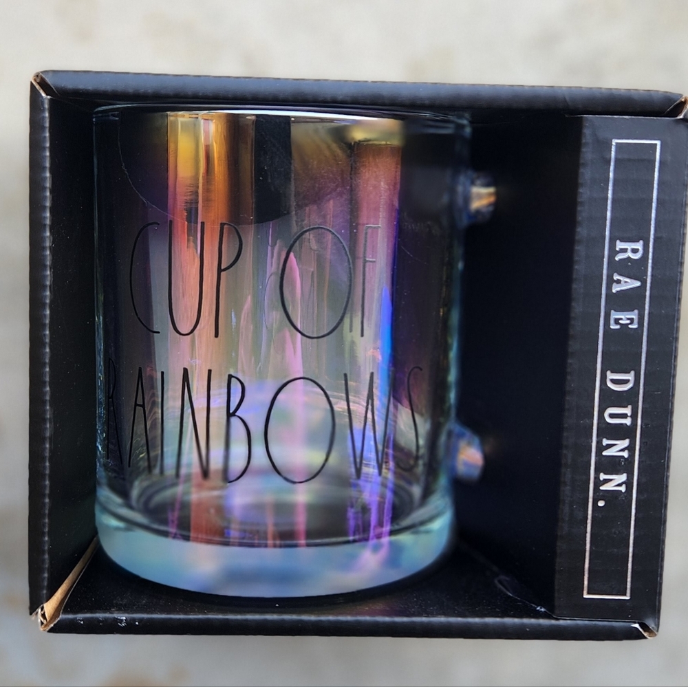Rae Dunn Cup of Rainbows Glass Mug